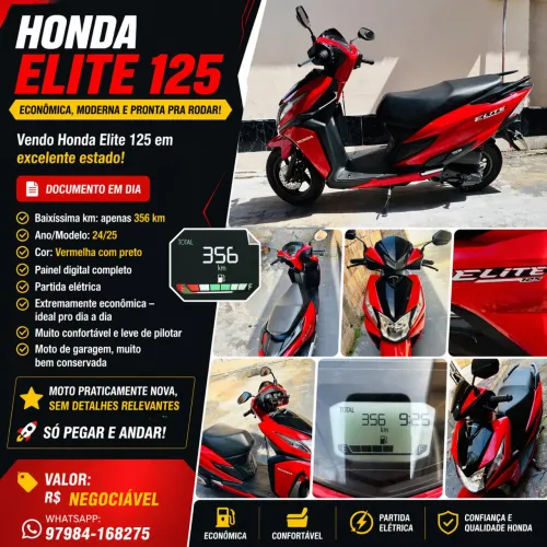 Honda Elite 125 Vermelha - Apenas 356 km Rodados (Único Dono / Impecável)