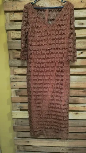 Vestido Longo Festa Marron Rendado