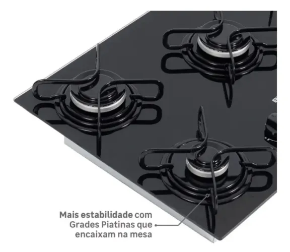 Cooktop A Gás Vidro Preto 5 Bocas 73x46cm - Brastemp Preto 127/220v