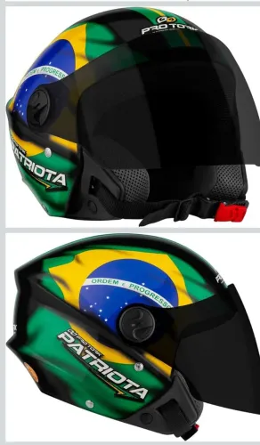 Capacete Aberto New Liberty Three Patriota Brasil Viseira Fumê Preto/Verde