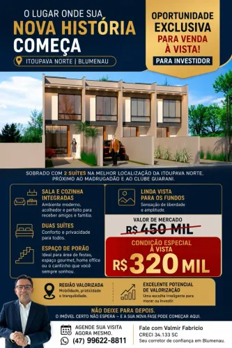 SOBRADO COM 2 SUÍTES À VENDA NA ITOUPAVA NORTE | BLUMENAU