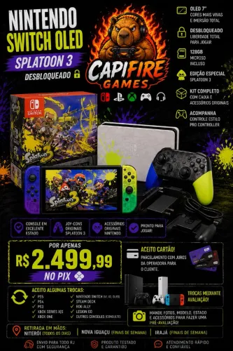 Nintendo Switch OLED Splatoon 3 Desbloqueado + Kit Completo | 128GB