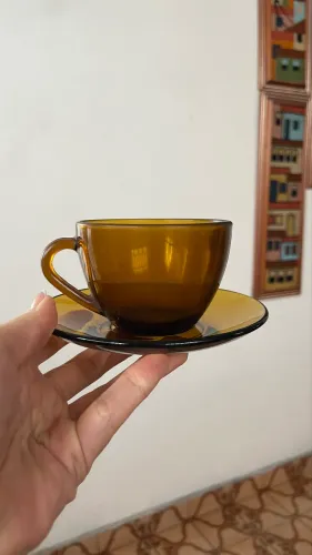 Jogo de Xícaras Vintage em Vidro Âmbar 