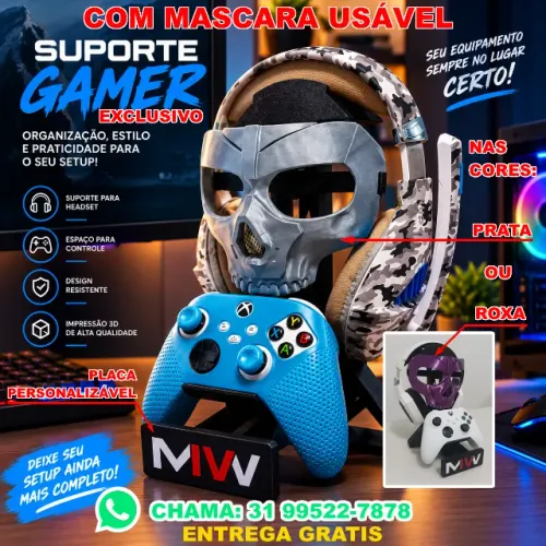 SUPORTE GAMER CONTROLE E HEADSET COM MASCARA USAVEL