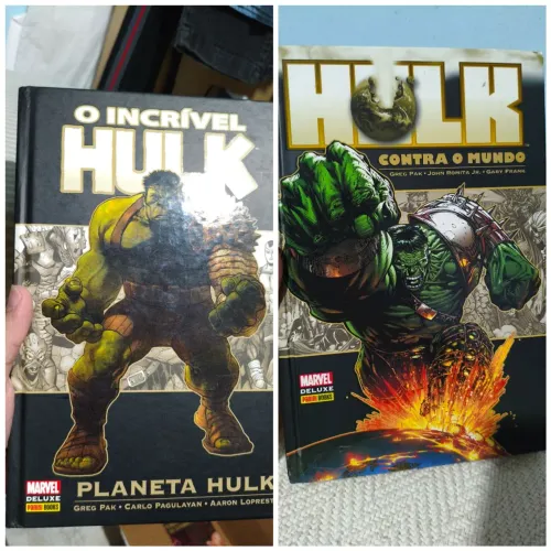 Lote 2 Hqs Planeta Hulk e Hulk contra o mundo Marvel Deluxe Completo