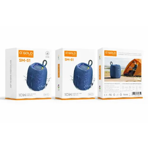 Caixa de Som Bluetooth Portátil 10W SM-51 ?Gold Plus IPX6 Resistente à Água TWS Rádio FM U