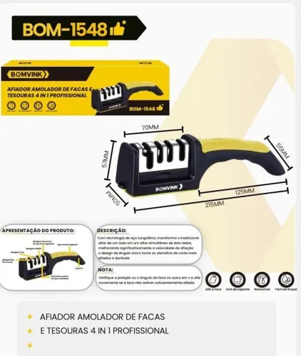 Afiador Amolador de Facas e Tesouras 4 em 1 - BOMVINK - Unidade