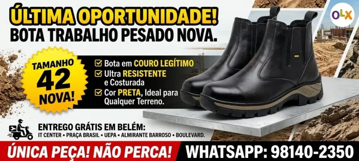 OPORTUNIDADE ÚNICA! Bota em Couro Legítimo Ultra Resistente - Nº 42 (NOVA)