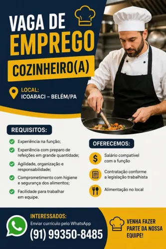 Vaga de emprego COZINHEIRO (a) EM ICOARACI
