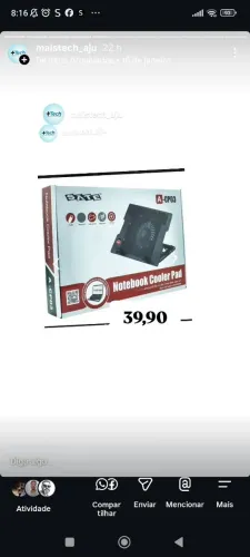 Cooler pad suporte para notebook por 39,90