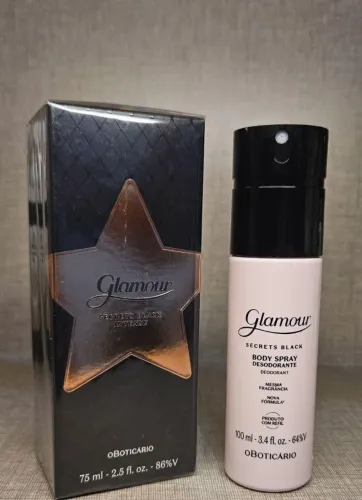 Perfume Glamour secrets Black intense + Body Splash - oBoticario 
