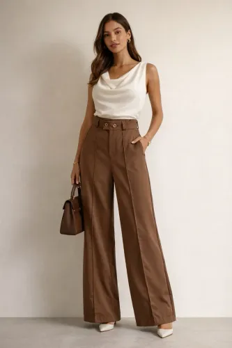 Calça pantalona tam M marrom