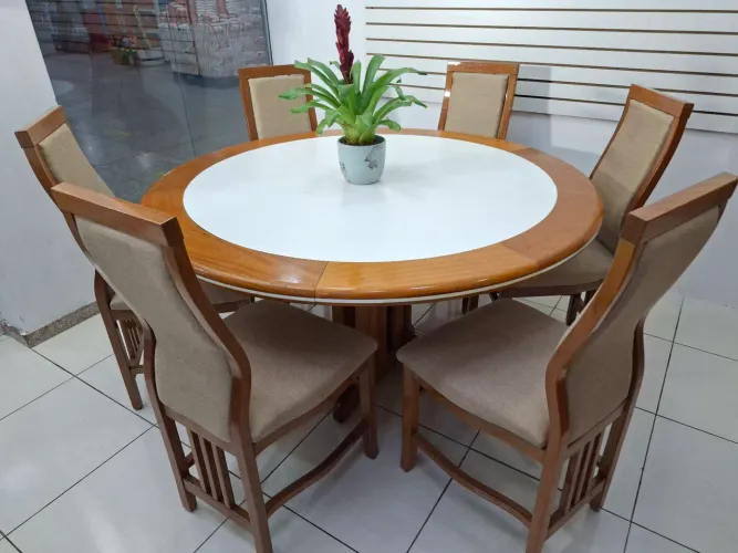 Mesa Com 6 Cadeiras, Madeira Maciça - Alto Padrão - ENTREGA GRÁTIS