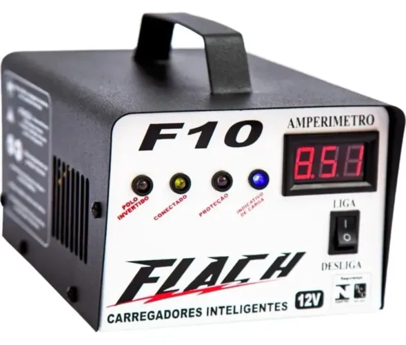 Carregador Inteligente 10A 12V com auxílio a bateria na partida Flach F10-sd