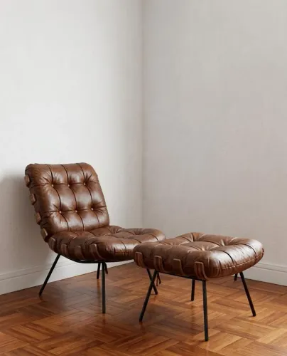 Conjunto de poltrona e puff Mid-century