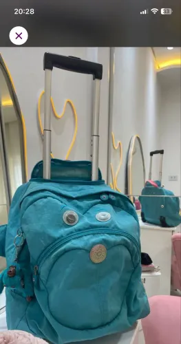 Mochila escolar com rodinhas Kipling original azul Tiffany