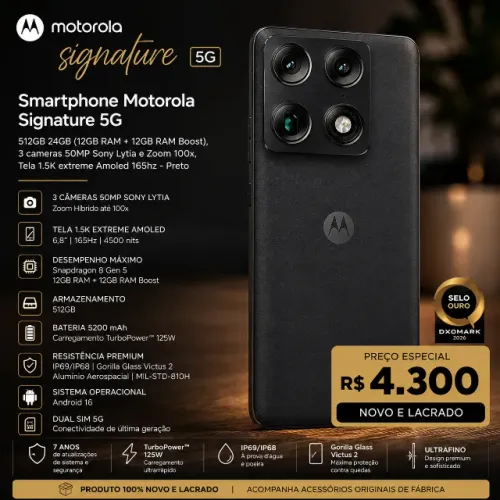 Motorola Signature 5G 512GB 12GB RAM Snapdragon 8 Gen 5 Novo Lacrado