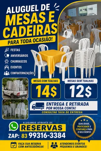 Locação de mesas e cadeiras