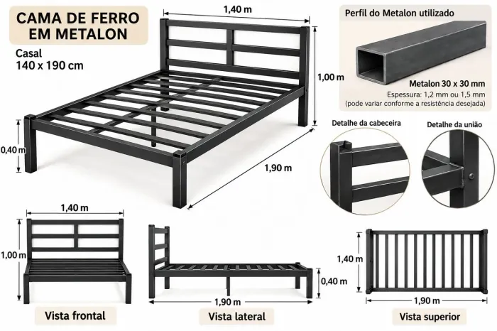 Cama de casal de Metalon - cor preta