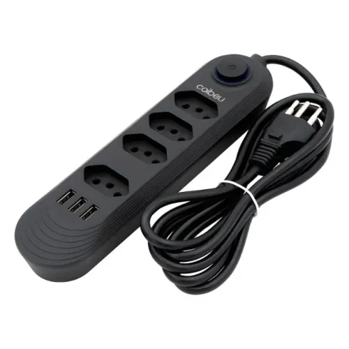 Extensão 4 tomadas, COIBEU, 3 furos e 3 USB, filtro de linha com cabo Bivolt
