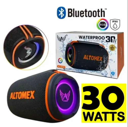 Caixa de Som Bluetooth Altomex AL8999 - 30W Potência Real, À Prova D'água, RGB, TWS