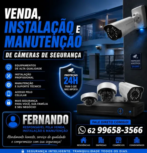 Câmera de segurança, venda, manutenção e instalação de câmeras de segurança em geral