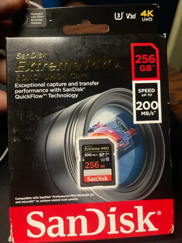Cartão de memória Sandisk 256gb extreme pro 200mb/s