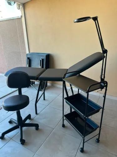 Kit Estética Maca 3 posições, carrinho 3 níveis e lupa