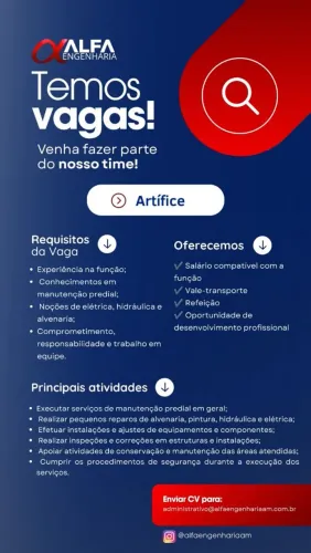 Vaga de trabalho para Artífice