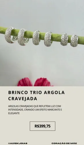Brinco Trio Argola Cravejada em Prata 925