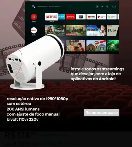 Projetor Portátil 4k Hd Android 11.0 Smart Wifi 5g Bluetooth