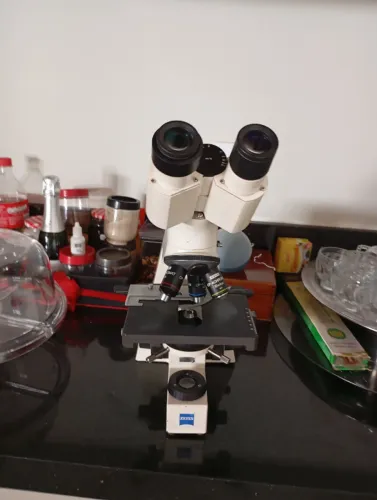 Microscópio Zeiss, modelo Standard, binocular, LED