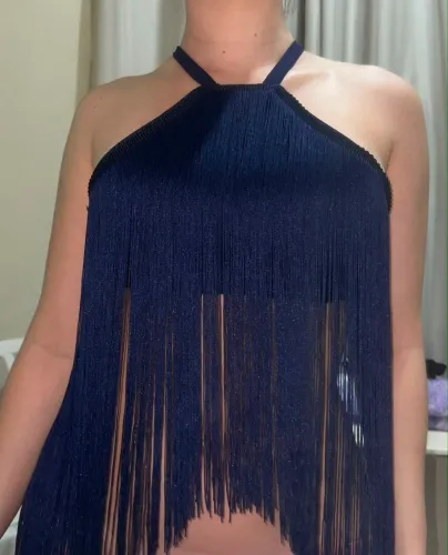 Cropped Feminino Azul Marinho com Franjas Novo