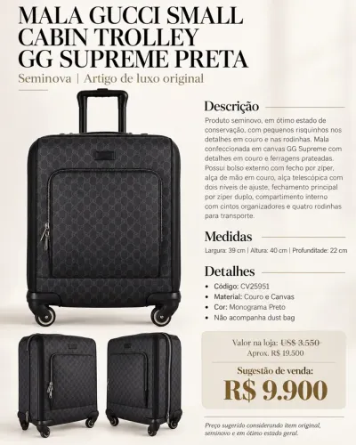 MALA GUCCI SMALL CABIN TROLLEY GG SUPREME PRETA