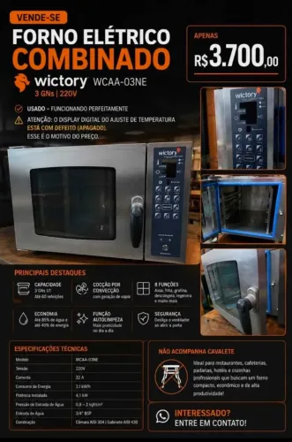 FORNO ELÉTRICO COMBINADO wictory WCAA-03NE 3 GNs | 220V