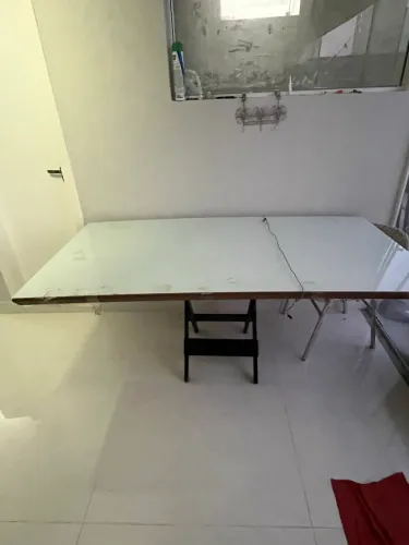 Mesa de Jantar / Escritório Grande - Tampo de Vidro Branco