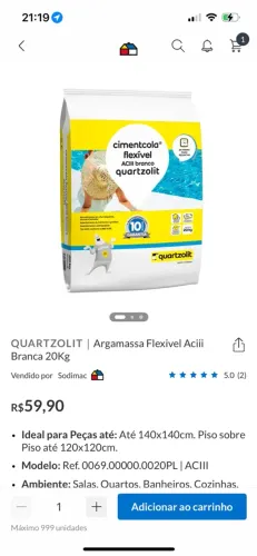 quartzolit 20kg argamassa flexível aciii branca