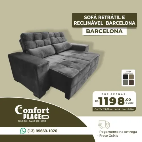 Sofá Retrátil e Reclinável Barcelona 2m 3 Lugares - Frete Grátis