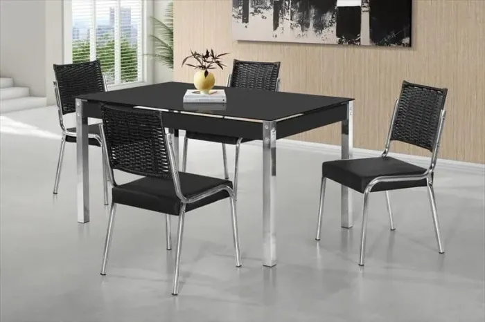 Mesa 4 cadeiras aço cromada
