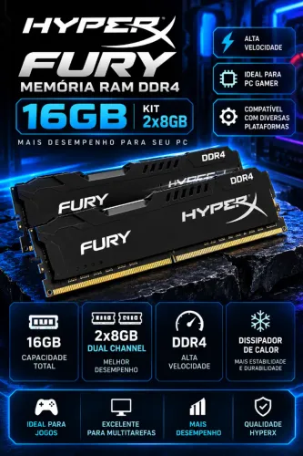 HyperX Fury 16GB DDR4 Gamer 2x8GB Dual Channel