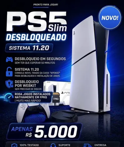PlayStation 5 Slim 1TB Novo Na Caixa - Firmware 11.20 Desbloqueado (Webkit)