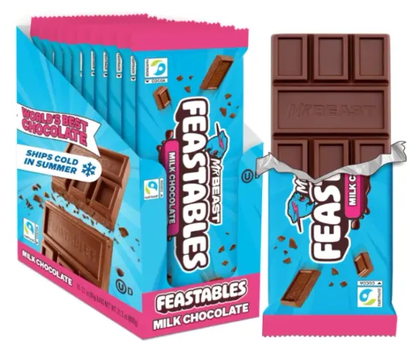 Feastables  Mr Beast 60g , caixa com 10 unidades.