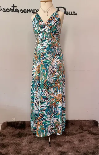 VESTIDO LONGO TROPICAL TOQUE DE SEDA