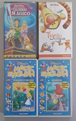 VHS Disney O Caldeirão Mágico, Tigrão O Filme Cinderela e 2 Fitas Magic English