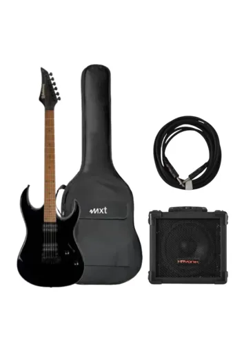 Kit Guitarra Elétrica Waldman WIGR120 BK Black + Capa MXT + Cubo/Amplificador + Cabo