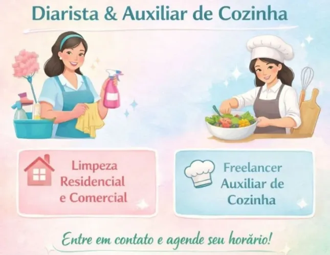 Sou diarista/ faxineira e passo roupas. 