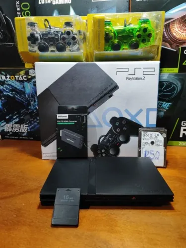 PLAYSTATION 2 PS2 COM 2 CONTROLES MEMORY CARD HDMI 50 JOGOS - GARANTIA 3 MESES
