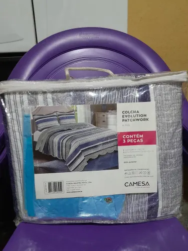 Colcha Evolution Patchwork King Camesa 3 Peças - Listrada Moderna