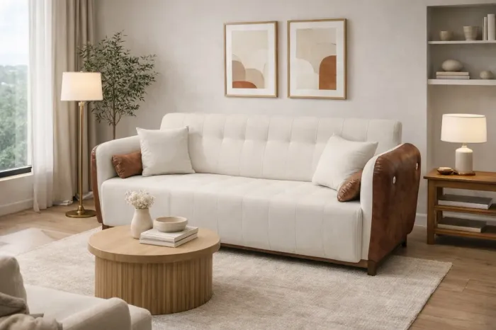 Sofá Living Linho com Corino NOVO