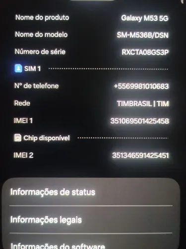Vende Galaxy M53, audio somente pelo fone de ouvido